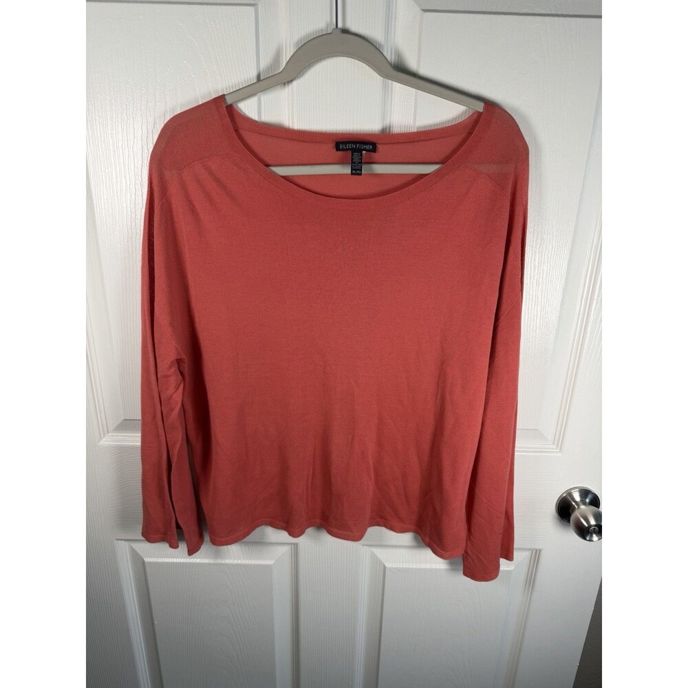 Eileen Fisher Red Long Sleeve Pullover Blouse Sweater XL Organic Sustainable
